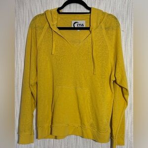 ZYIA V-Neck Yellow Hoodie Sweater